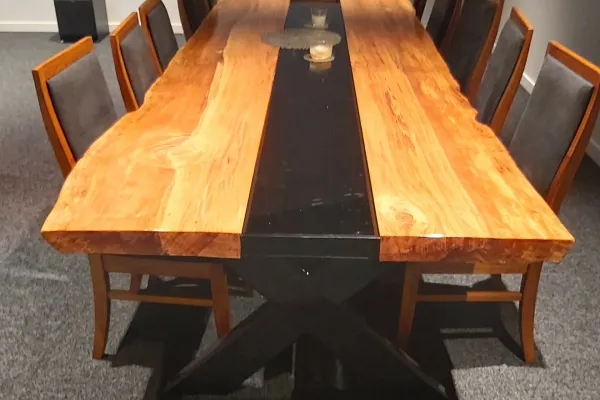 Custom dining table light and dark timber