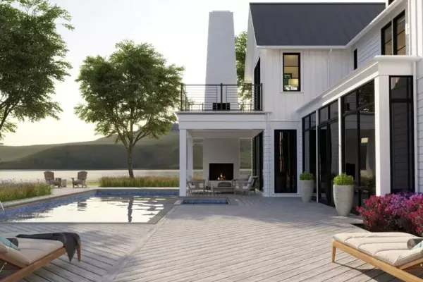 Trex Transcend Lineage Composite Decking around pool herringbone design