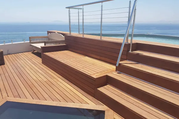 Timber deck with steps and chrome railing