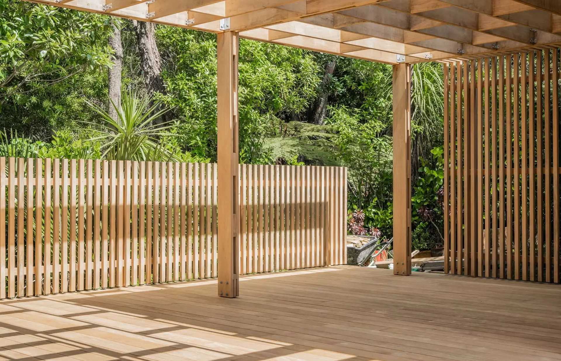 Pergola, Deck and Fence all in a private outdoor area