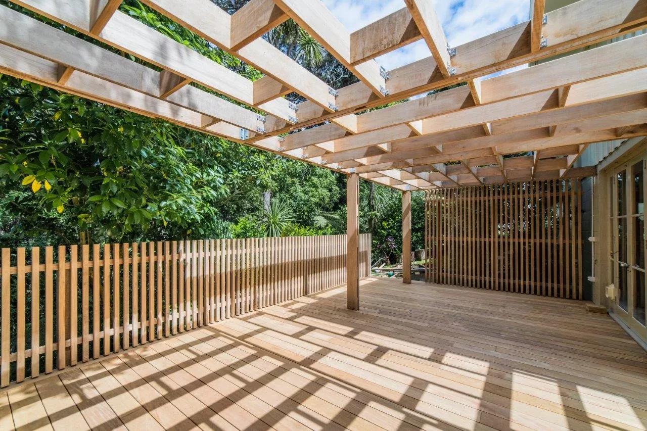 Timber pergola, deck and fencing.