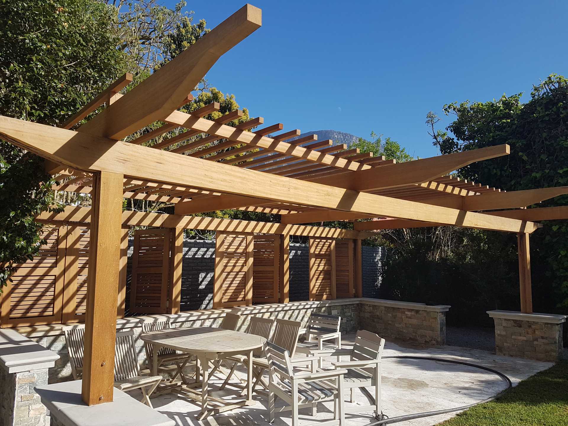 Pergola slatted timber shade