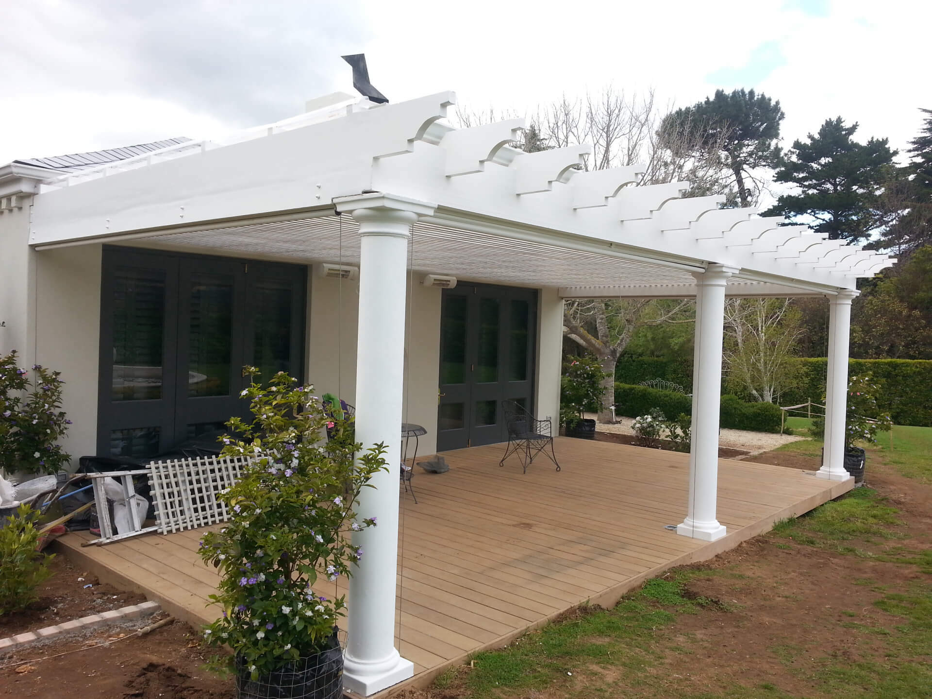 White pergola verandah area