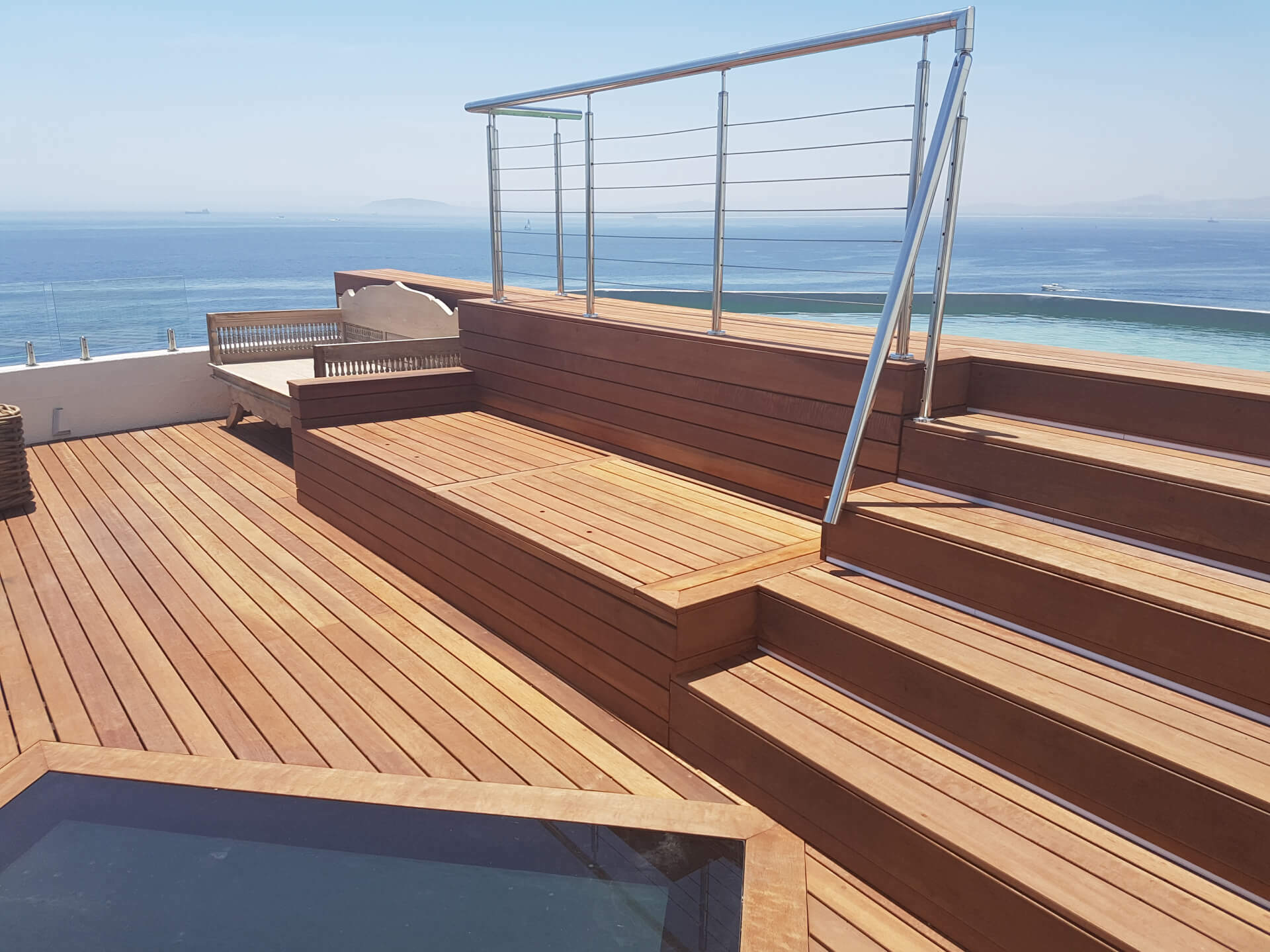 Timber deck with steps and chrome railing