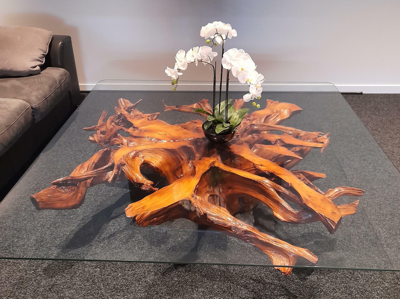 Glass table and root custom furniture